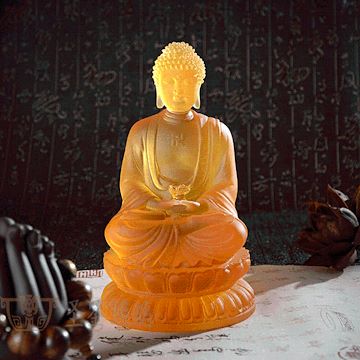 琉璃三宝佛家居高档装饰品风水摆件工艺品客厅佛堂摆设阿弥陀佛