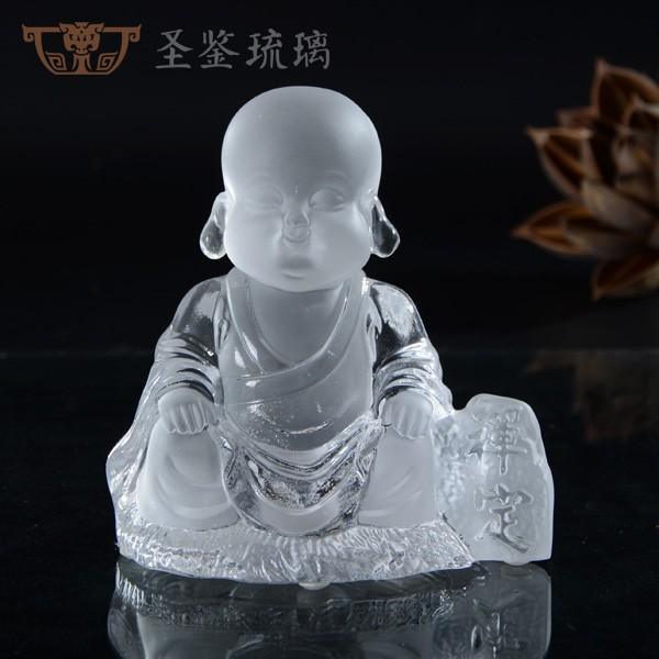 可爱创意古法琉璃工艺品汽车装饰摆件小沙弥和尚禅定现货批发