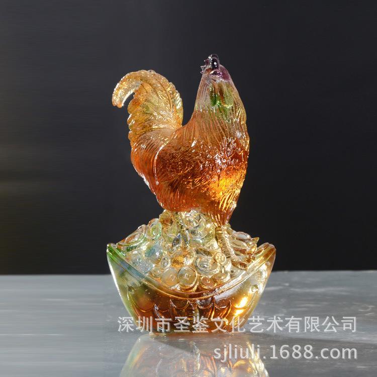 琉璃厂家直销2017鸡年高档礼品富贵吉祥鸡摆件花开富贵鸡福寿圆满