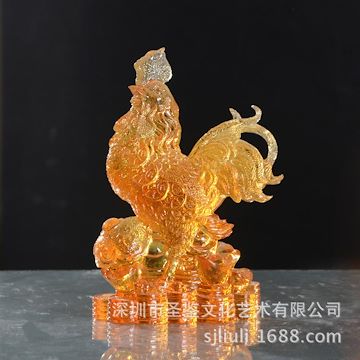 2017年鸡年礼品琉璃鸡摆件创意定制刻字公司企业开业上市开运大吉