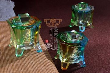 现代中式新款包邮佛教用品批发七彩琉璃供水杯供佛杯 福报 流彩