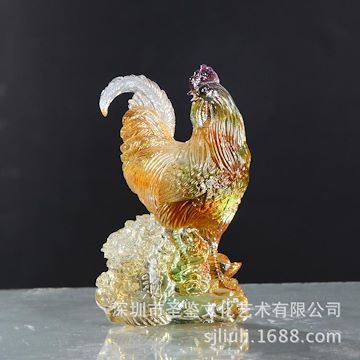 琉璃工艺品家居装饰高档琉璃艺术品生肖鸡摆件开业礼品富贵吉祥